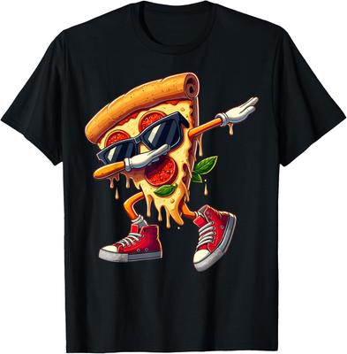 Dabbing Pizza Slice Dancing Foodie Graphic Tee Cool Casual Cotton Short Sleeve T-Shirt for Men