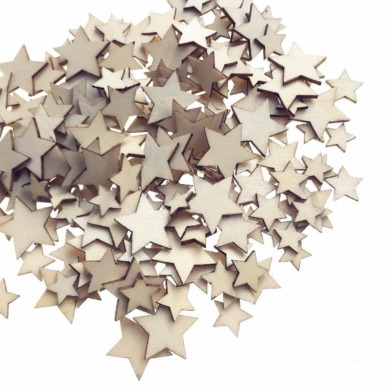 100Pcs Unfinished Wooden Stars Ornaments Cutout Blank Wood Pieces Star Cutouts Ornaments for Christmas Wedding Party DIY Crafts