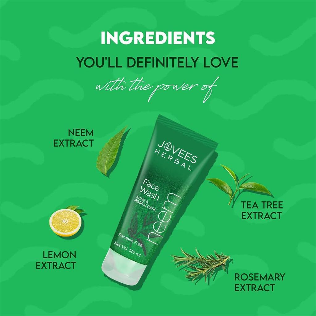 Jovees Herbal Neem Face Wash For Oily And Acne Prone Skin | Gentle Oil Control Cleanser For Clear Pimple Free Skin And Dark Spot Removal 50ml