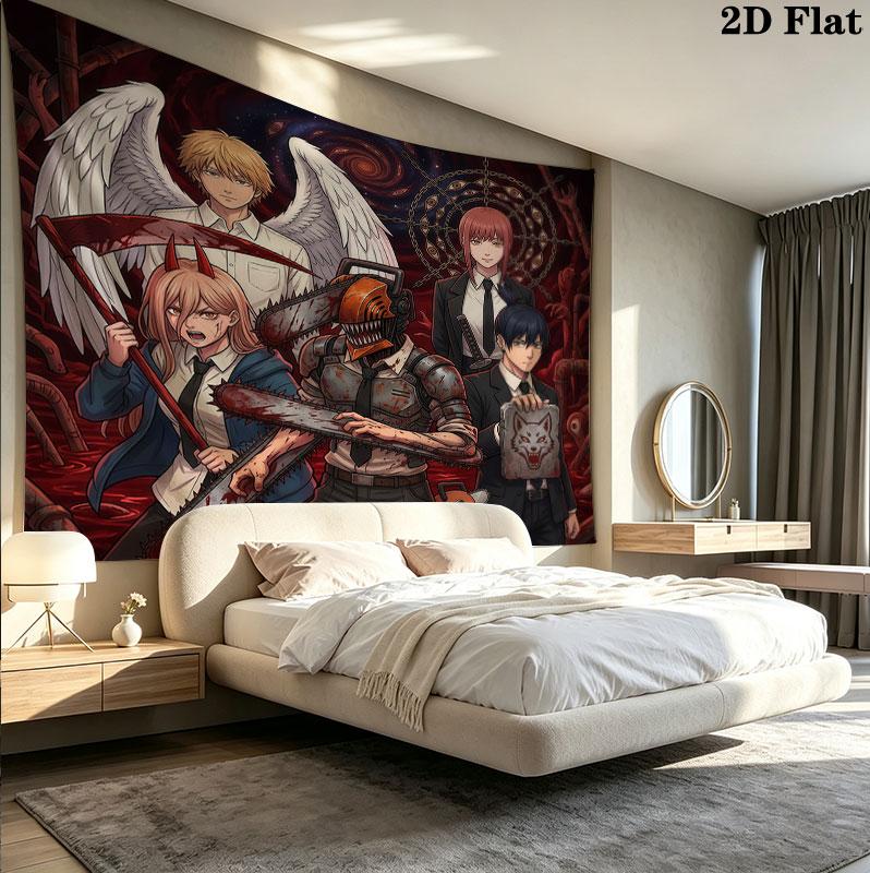 Tapestry da Parete Chainsaw Man Appeso Estetico alla Parete Coperta in Tessuto Stampato Arazzi Decorativi per Camera da Letto Soggiorno Arredamento per la Casa