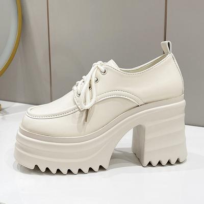 Mode PU Leder Damen Pumps Plateau Blockabsatz Schnürschuhe Oxford Damen Party Rollenspiel Uniform Kleiderschuhe Mode High Heels Schuhe