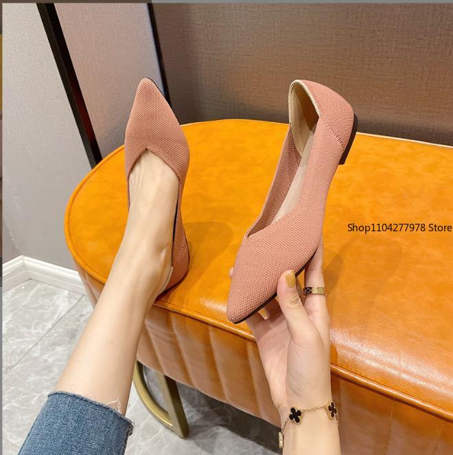 Fashion Spring and Autumn Flat Shoes Fashion Leisure Women's Flat Shoes Loafers Pointed Knitting Elastic Comfortable Boutique Shoes 43