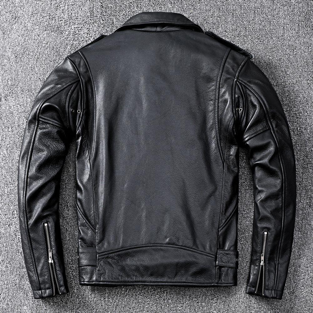 First Layer Pure Cowhide Genuine Leather Men's Short Motorcycle Suit Slim Leather Jacket