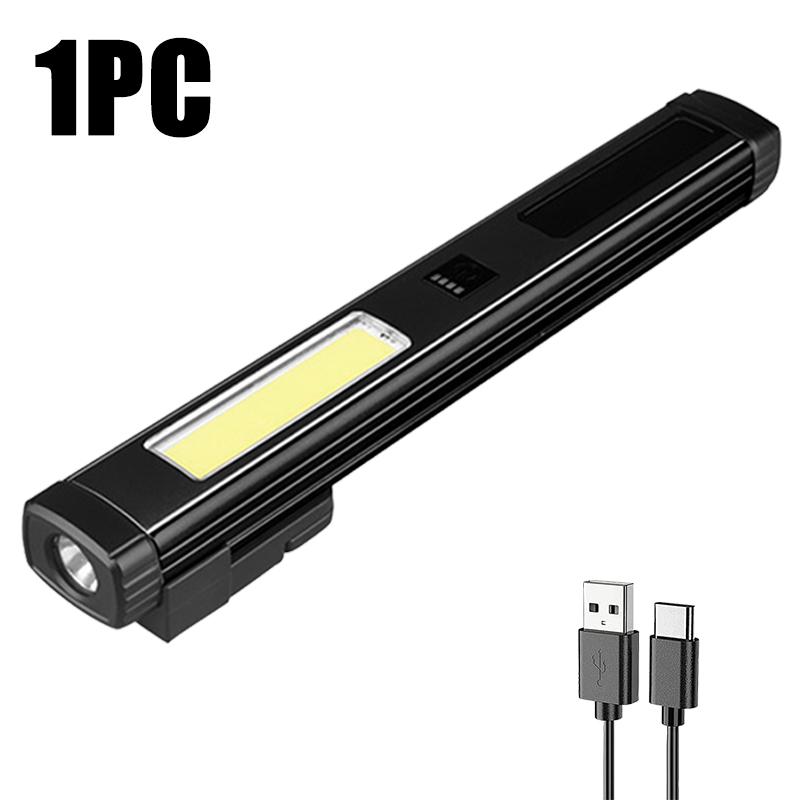 Mini Portable LED Pen Lamp COB Side Light Bottom Magnet Flashlight With Pen Clip Built-in Battery Type-C Rechargeable Work Torch
