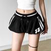 American Sports and Casual Style Lace Patchwork Drawstring High Waisted Shorts for Women, Slimming and Cute Bubble Shorts Female