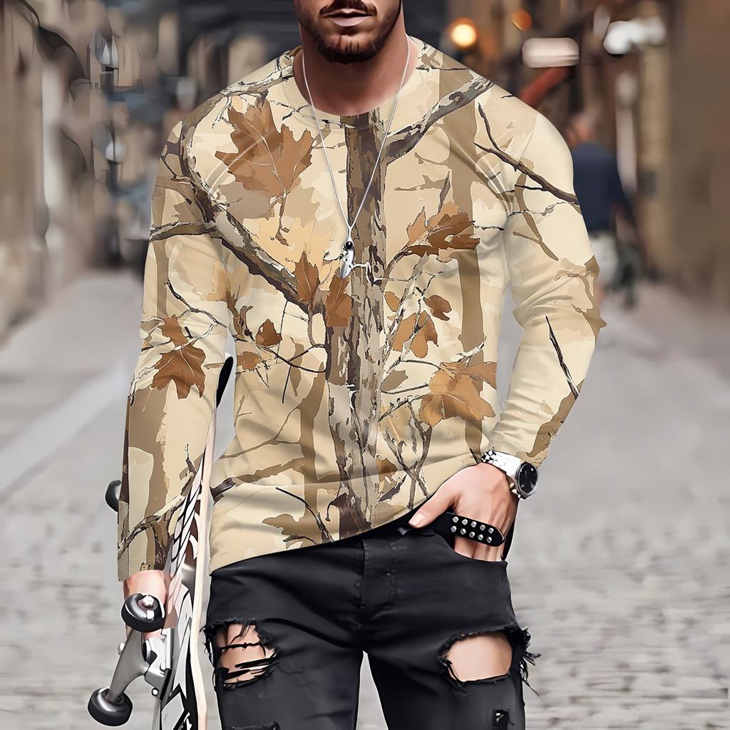 Men's T Shirt O-Neck Clothing Apparel Outdoor Long Sleeve Print Fashion Designer Vintage