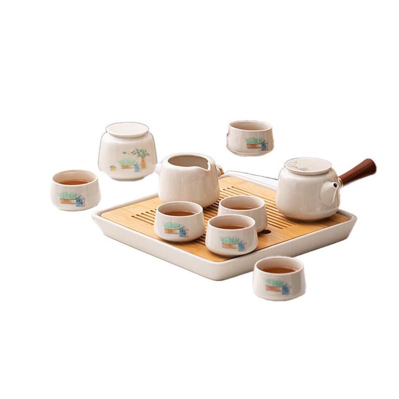 Керамический чайный набор в стиле Су с травой и деревом 10-piece set