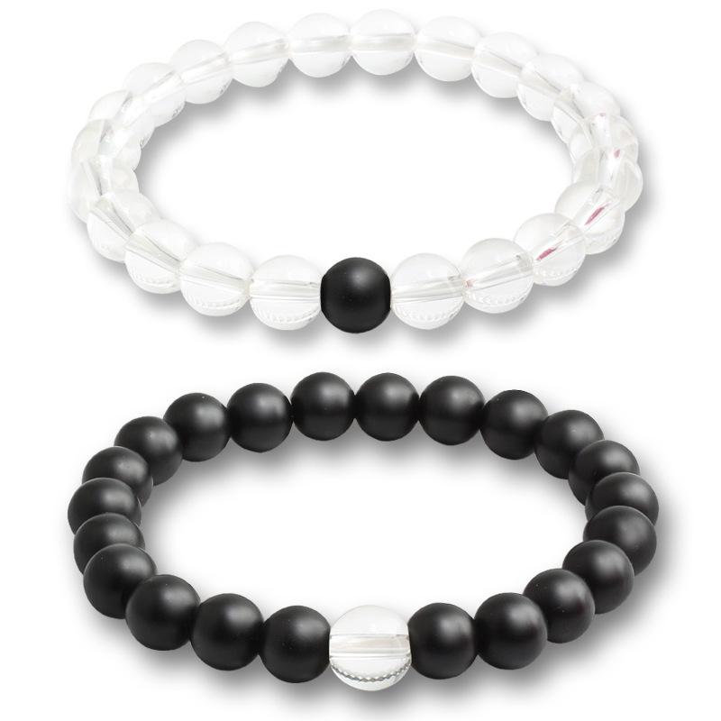 8mm Tiger Eye & Volcanic Stone Beaded Bracelet with Black Elastic Cord