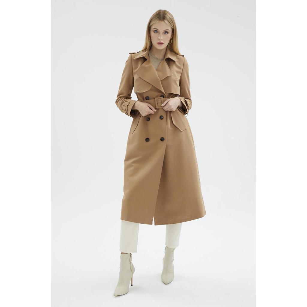 Jacket Collar Sleeve Detailed Mink Trench Coat 12667