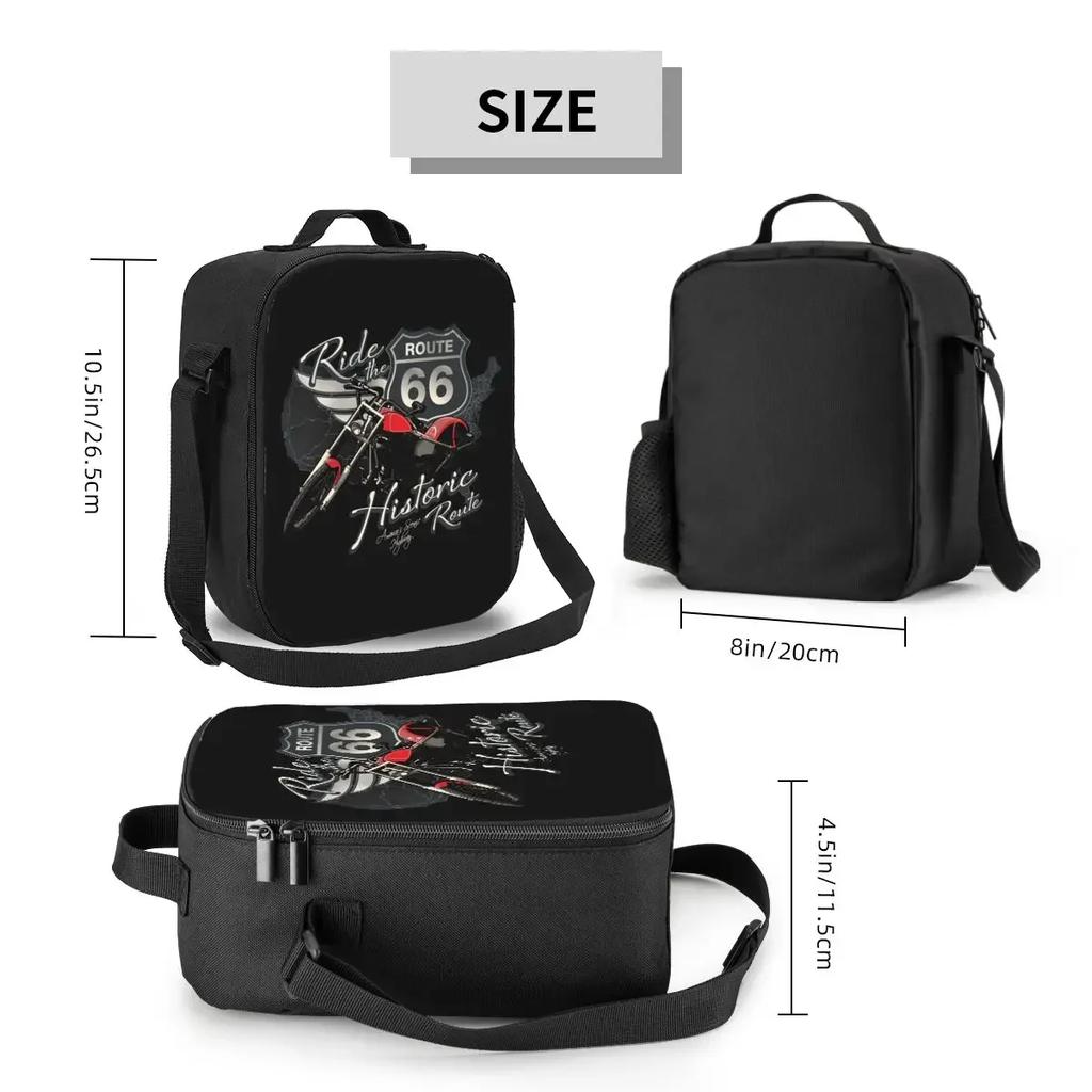 Motorcycle Ride Route 66 Insulated Lunch Bags for US Numbered Highways Resuable Thermal Cooler Food Lunch Box Work School Travel