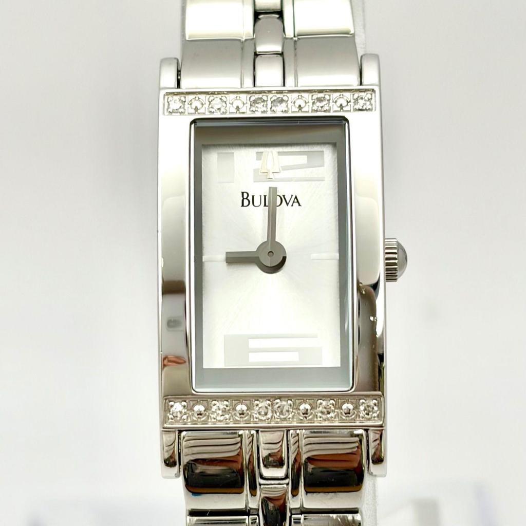 Used [New Battery] BULOVA Ladies Watch Rhinestone Rectangular Silver