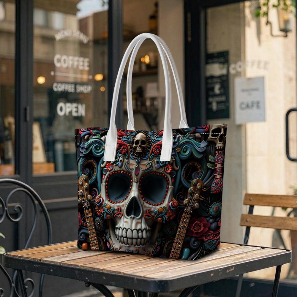 Stylish Skull Print Large Capacity Shoulder Tote Bag for Daily Casual Use