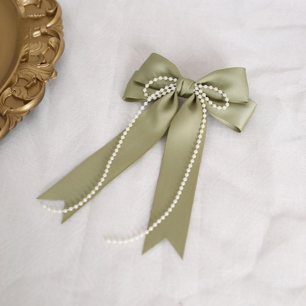 Olive Green Lolita Accessories Set - Satin Bow, Lace & Pearl Hairband, Wrist Cuffs, Hair Clips For Vintage Sweet Lolita Style