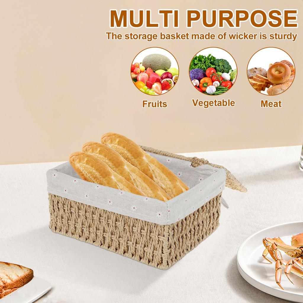 3Pcs Cotton Linen Woven Storage Basket Handwoven with Lid Cosmetic Towel Container Storage Box Household Baskets