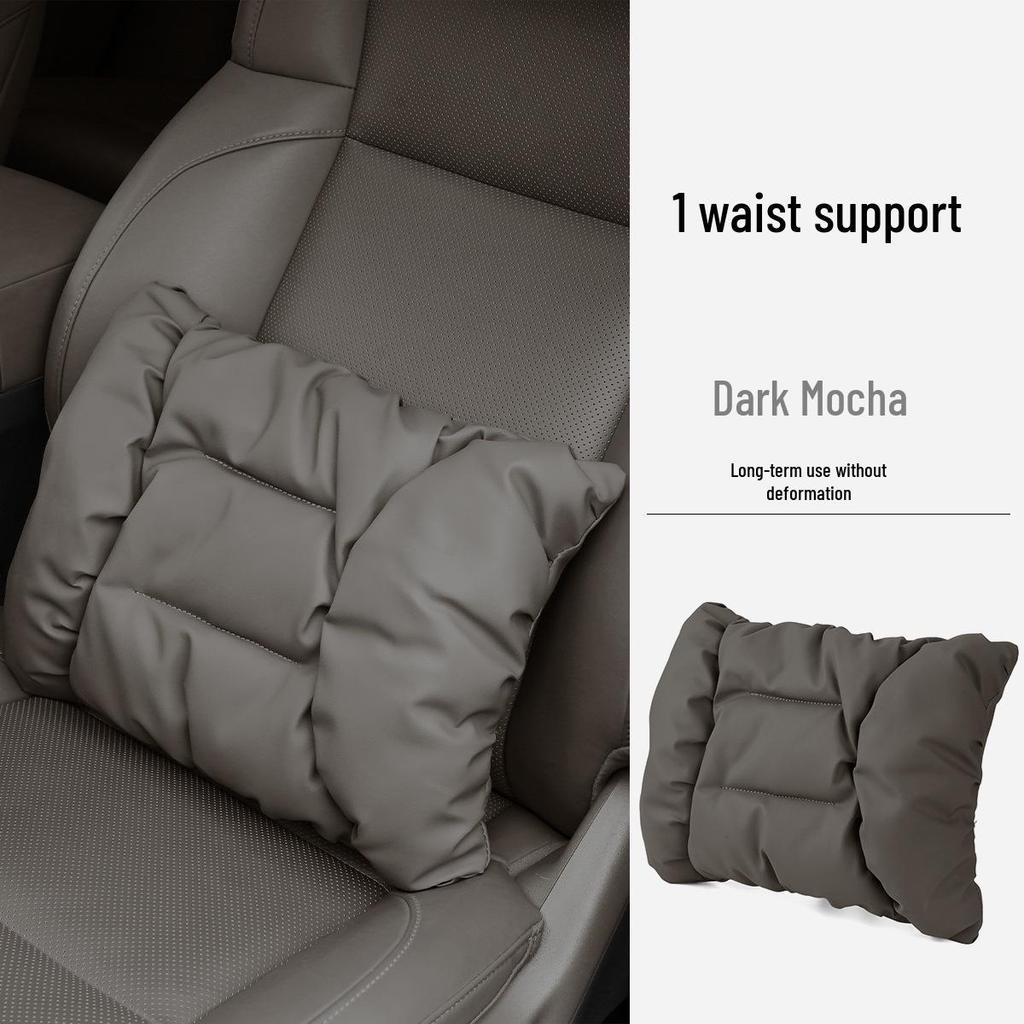 Neues Luxus Auto Kopfstützen- & Lendenwirbelstützkissen - Fleckenresistentes Leder, Fortschrittliche Nackenstütze & Baumwollpolster