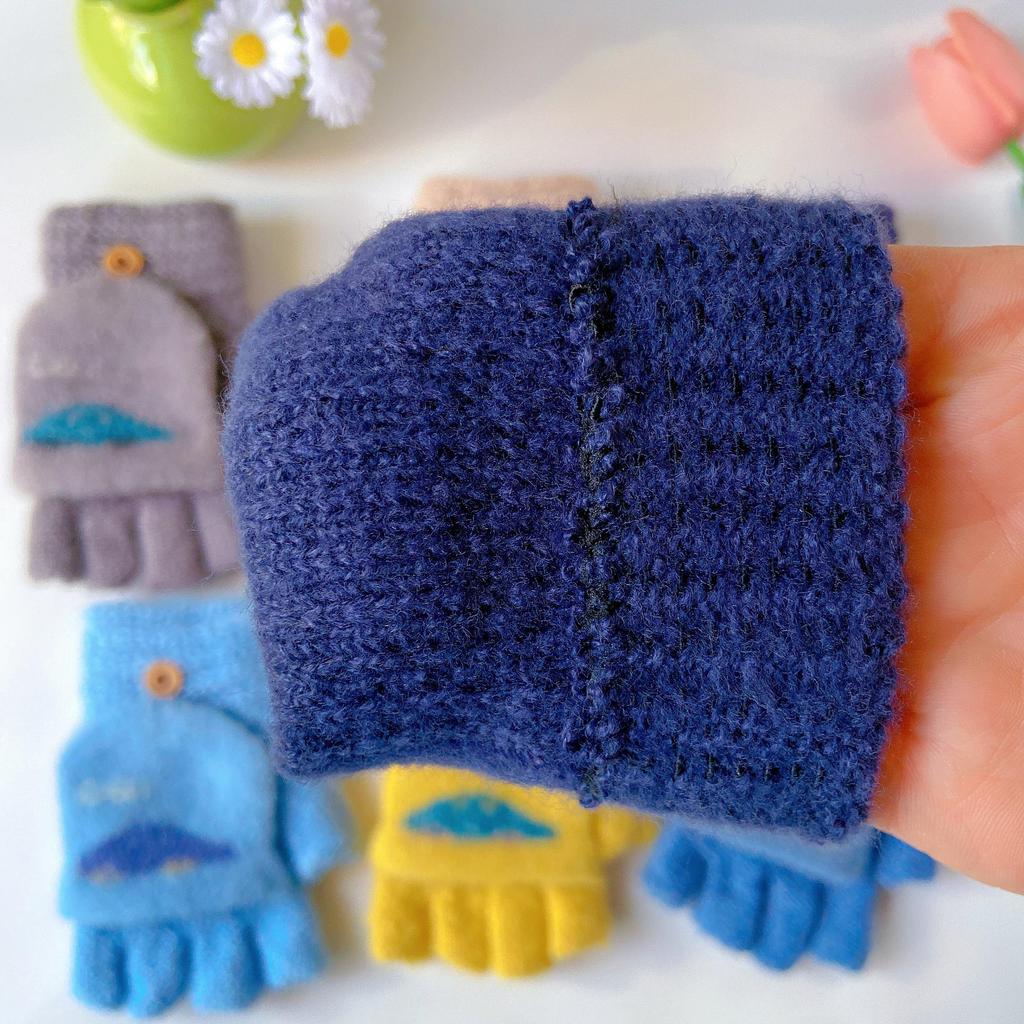 Cartoon Flip-Top Half-Finger Boy's Winter Gloves: Exposed Fingertips for Writing & Cycling