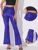 Allegra K Women's Polka Dot and Sequined Belle Stretch Shiny Flare Pants in Blue Purple, Size XL