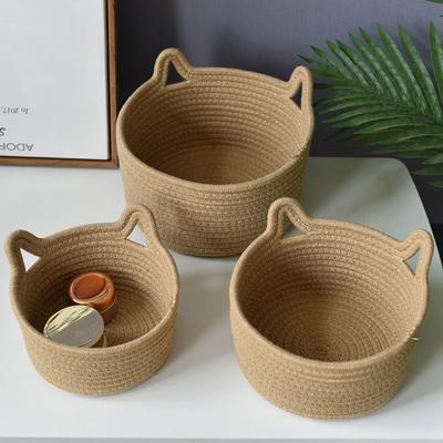 Storage Basket Cotton Basket Woven Basket Rattan Cat Ears Round Storage Basket Table Top Storage Hand-woven