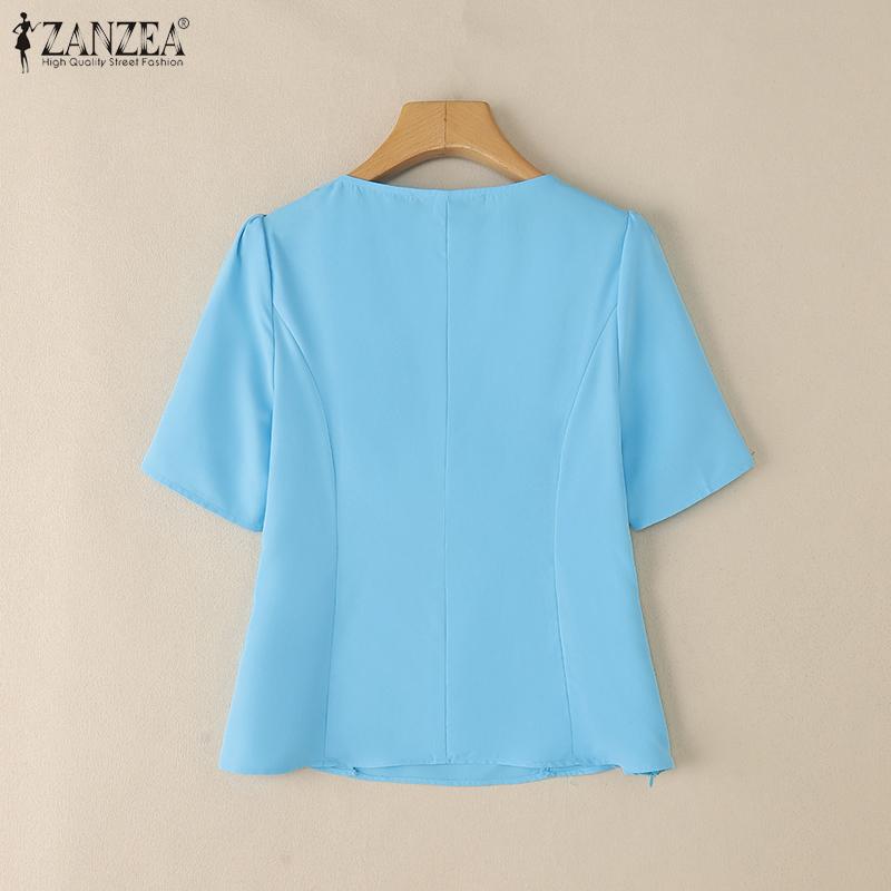 ZANZEA Bluză casual de vară pentru femei cu gât în V și mâneci scurte