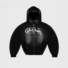 ZYLLO Vintage Washed Zip Hoodie Y2K Jacket Rock Hip Hop Patchwork Oversized Hoodie Sweatshirt Long Sleeve Tops