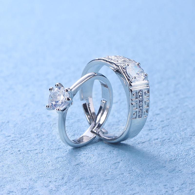 1Pair Classic Couple Resizeable Engagement Ring Men Women  Adjustable