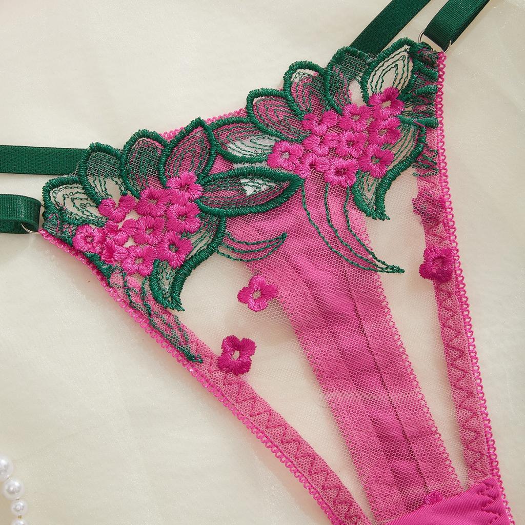 European and American interest embroidery sexy hot interest perspective underwear set