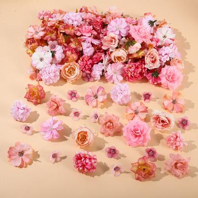 50Pcs High Quality Multicolor Faux Flower Heads DIY Silk Artificial Flowers Heads Fake Peony Daisy Rose Flowers Home Decoration