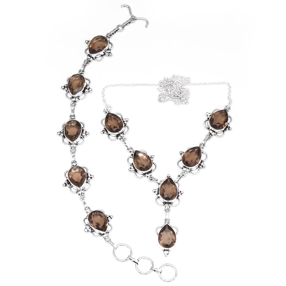 

Smoky Quartz Gemstone Jewelry Necklace & Bracelet Set 18-20