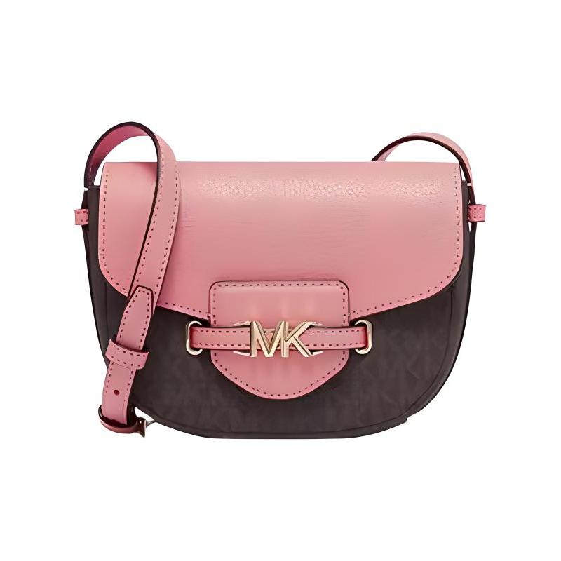 MICHAEL KORS crossbody bag Reed Gold Logo Classic Presbyopia Flap Artificial Leather and Cow Split Leather Saddle Shoulder Small Women s Dark Brown золотой
