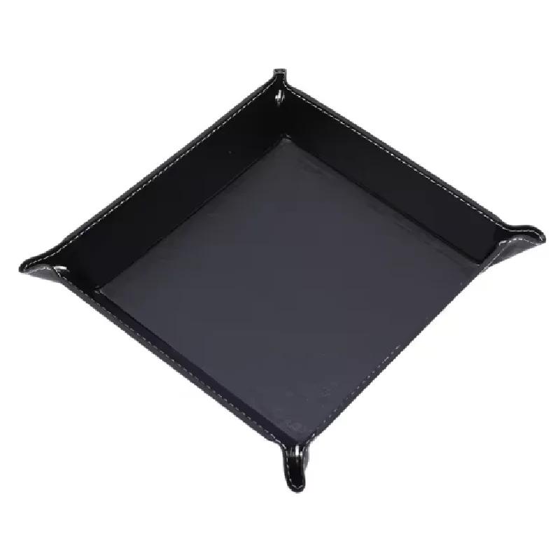 Rolling Folding Hexagon Dice Game Storage Tray Holder Double Sided Thick PU Leather&Velvet Dice Mat Office Supplies