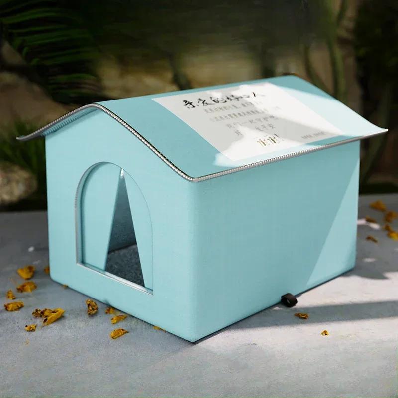 

High Quality Oxford Cloth Outdoor Cat House with Stand - Insulated Shelter with Aluminum Foil Lining, Snow & Wind Protection S-33X33X33cm