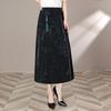 Women's Black Vintage Floral Pleated Midi Skirt Chinese Style Tassel Bead Decoration High Waist A-line Casual Daily Office Skirt