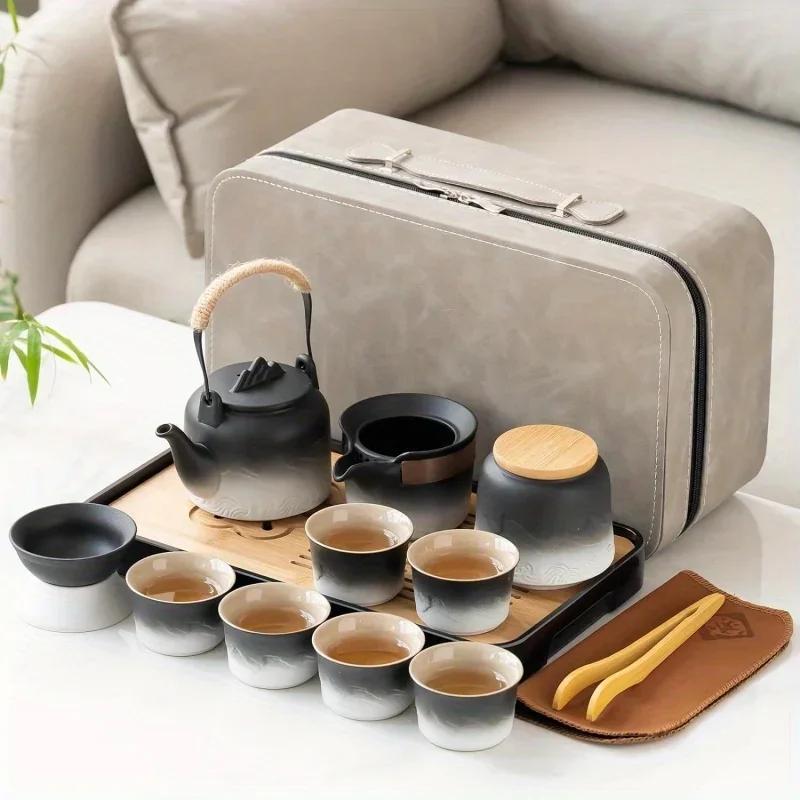 1Set Ceramic Black Kung Fu Tea Set Portable Travel Tea Box Set Office And Household Mate Tea Brewing Set Gift For Lover