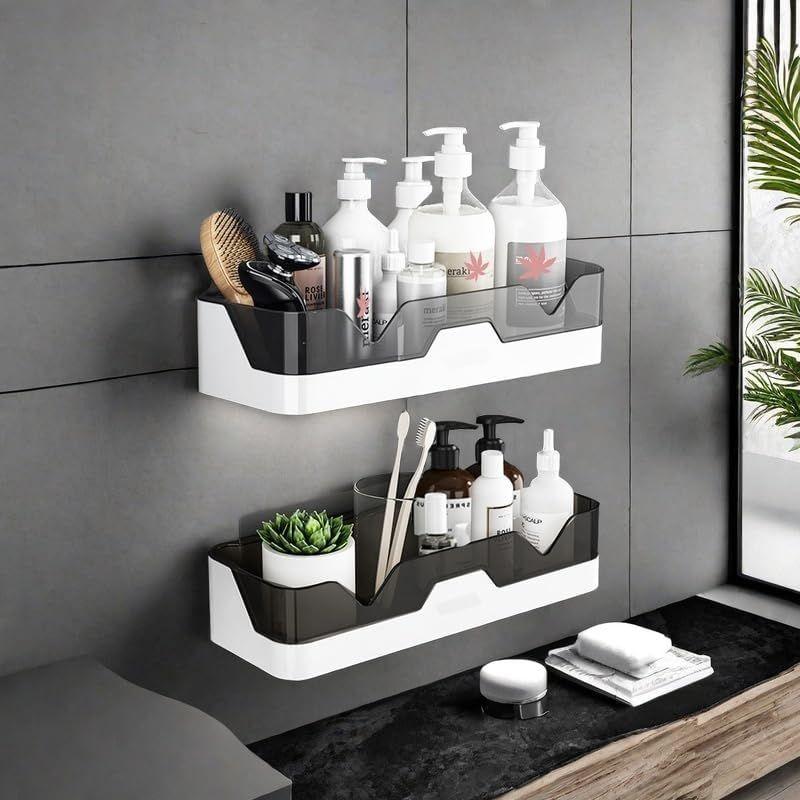Self Adhesive Storage Rack, Wall Mounted Plastic Shelf Organizer for Bathroom Accessories and Hardware