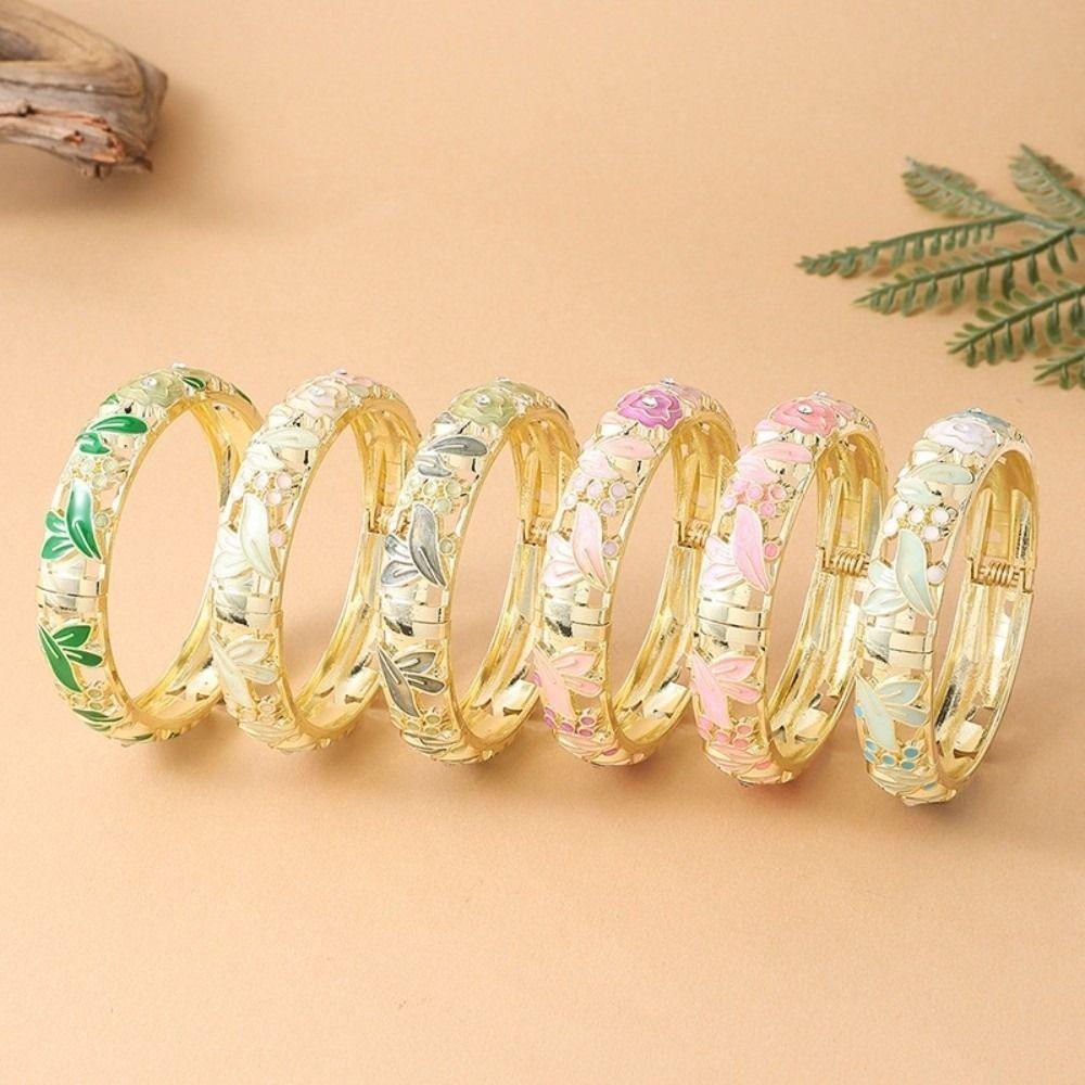 Colorful Vintage Cloisonne Bangle Enamel Floral Chinese Flower Crystal Bangle Ethnic Traditional Women's Hand Bracelet Girls