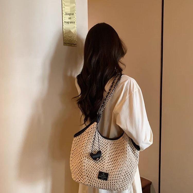 Handmade Southern-Style Cotton Rope & Straw Tote Bag - 2025 Summer Versatile Shoulder Bag for Women