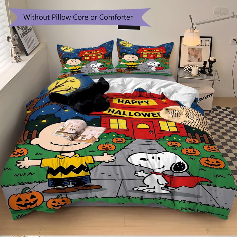 3Pcs Snoopy Charlie Brown Halloween Bedding Set Quilt Cover Pillowcase Home Christmas Halloween Gift 1 Duvet Cover 2 Pillowcase S1488