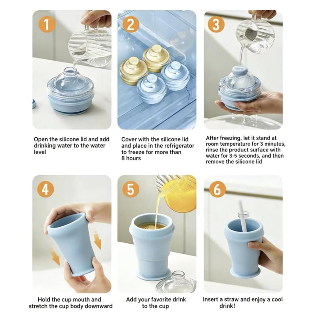Ice Balls Mold Reusable Foldable 325ml With Straw And Lid Round Ice Ball Mold For Milk Beer Soda Cocktail Beverage Home Gym