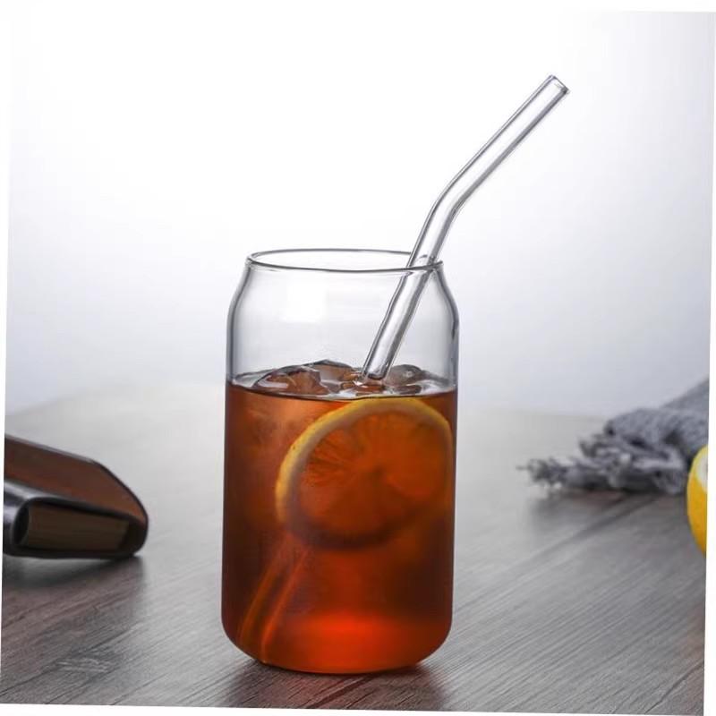 Glass Transparent Water Cup Household Simple Can Coke Cup with Straw Milk Tea Beverage Juice Cup