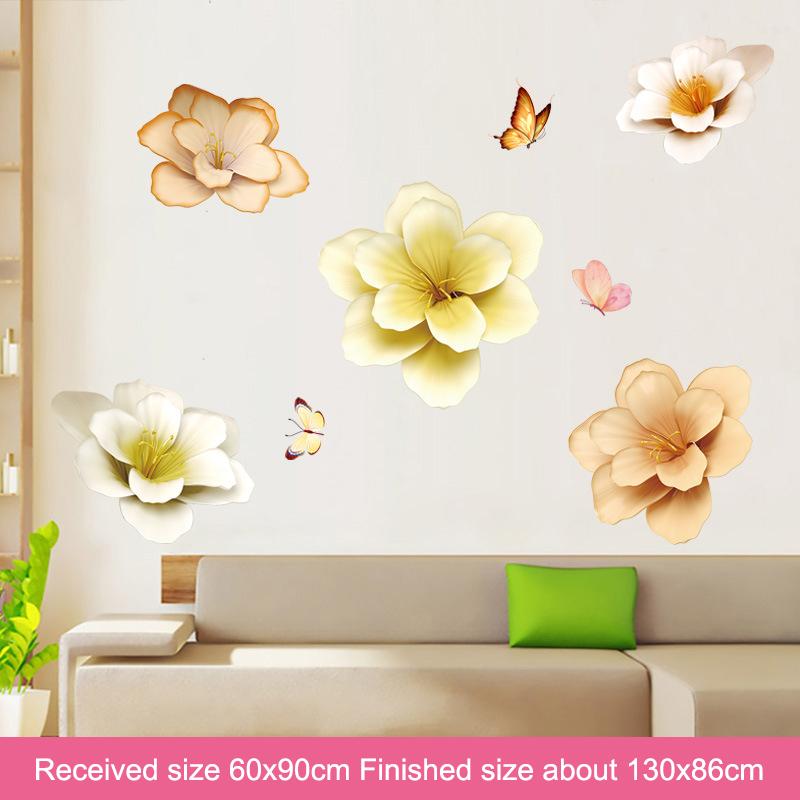 Vodotěsná samolepka na zeď s motýlky z okvětních lístků květin, samolepicí, odnímatelná, pro ložnici, obývací pokoj, domácí dekoraci, severský styl
