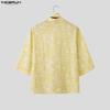 INCERUN Herren Reverskragen Kurzarm Floral Print Splicing Spitze Lässige Lockere T-Shirts Hemden