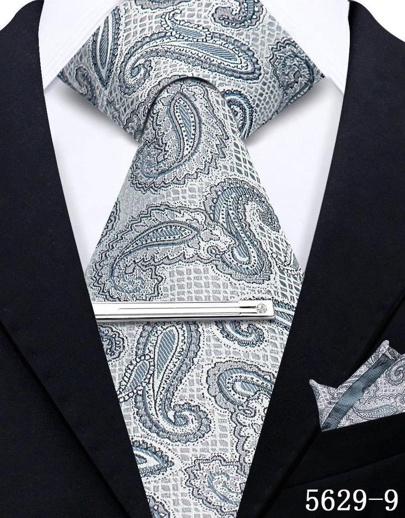 Men's Retro Floral Tie, Pocket Square & Tie Clip Set for Weddings