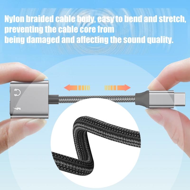 Travel 2 in 1 Type C to 3.5mm Charging Converter Adapter Cable Wire HiFi Sound Transmission For Digital Gadget