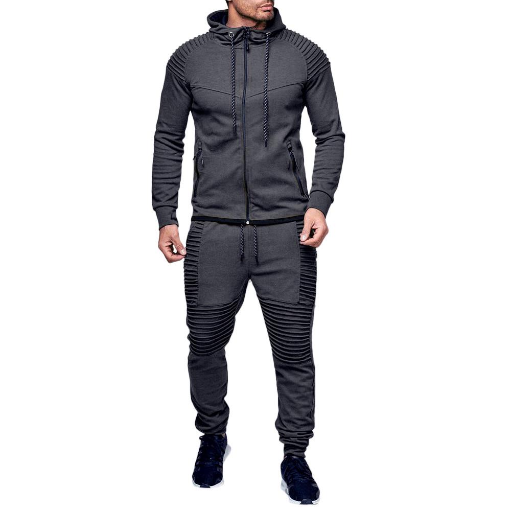 Herren Outdoor Sport Zweiteiliges Kapuzen-Sweatshirt + Einfarbige Hose Zweiteiliges Set