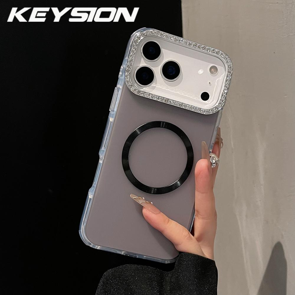 KEYSION Magnetic Jewelled Case for MagSafe for iPhone 16 17 Pro Max Air 16 Plus Transparent Matte TPU+PC Shockproof Phone Cover