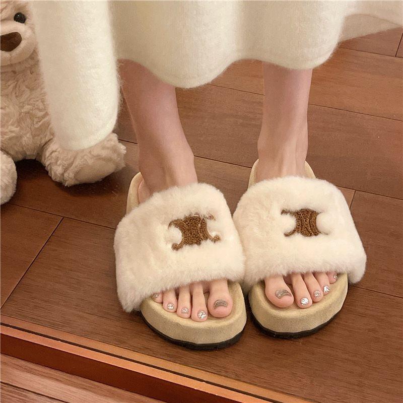 

Fashion slippers women s non-slip thick bottom new one-word cotton slippers women s cloth 2025 Mao Mao keeps warm and increases height in autumn 40