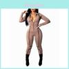 Elegant Fashion Lapel Tight-fitting Jumpsuit Sexy Woman Long Sleeve Playsuits Bodysuit
