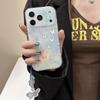 Korean Style Blue Gold Foil Cat & Butterfly Phone Case for iPhone 16/15 and Apple 17 Pro Max