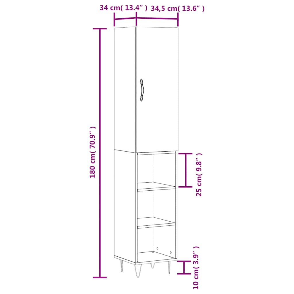 Highboard White 34.5 x 34 x 180 cm Particleboard