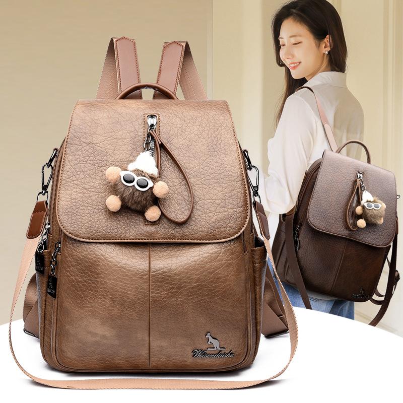 Schoolbag1011 New Soft Leather Backpack for Women, Versatile Fashionable Casual Travel Backpack, Lightweight, Waterproof, Multifunctional Single
